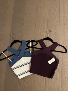 Aritzia Ribbed Cross-Strap Crop Top - Plum